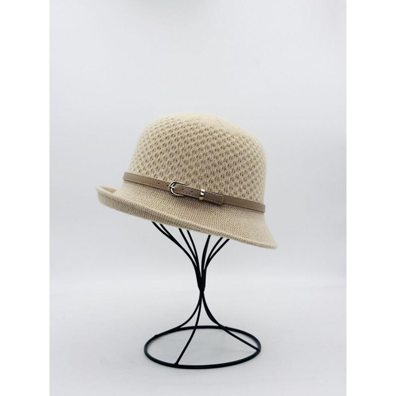Autumn and winter basin hat wool hat bucket hat autumn and winter elegant and elegant temperament leather buckle new knitted versatile and elegant