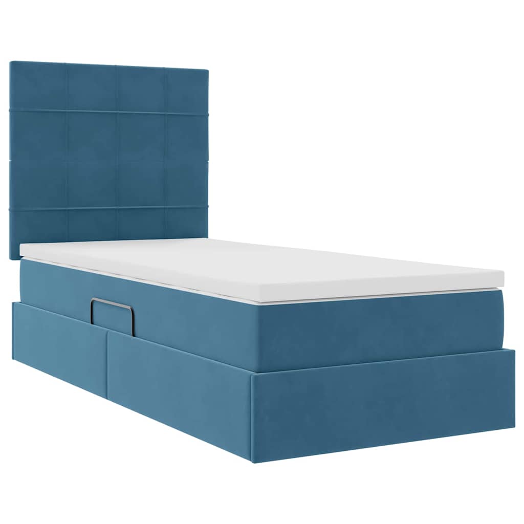 Storage Bed with Mattress Dark Blue 90 x 200 cm Velvet