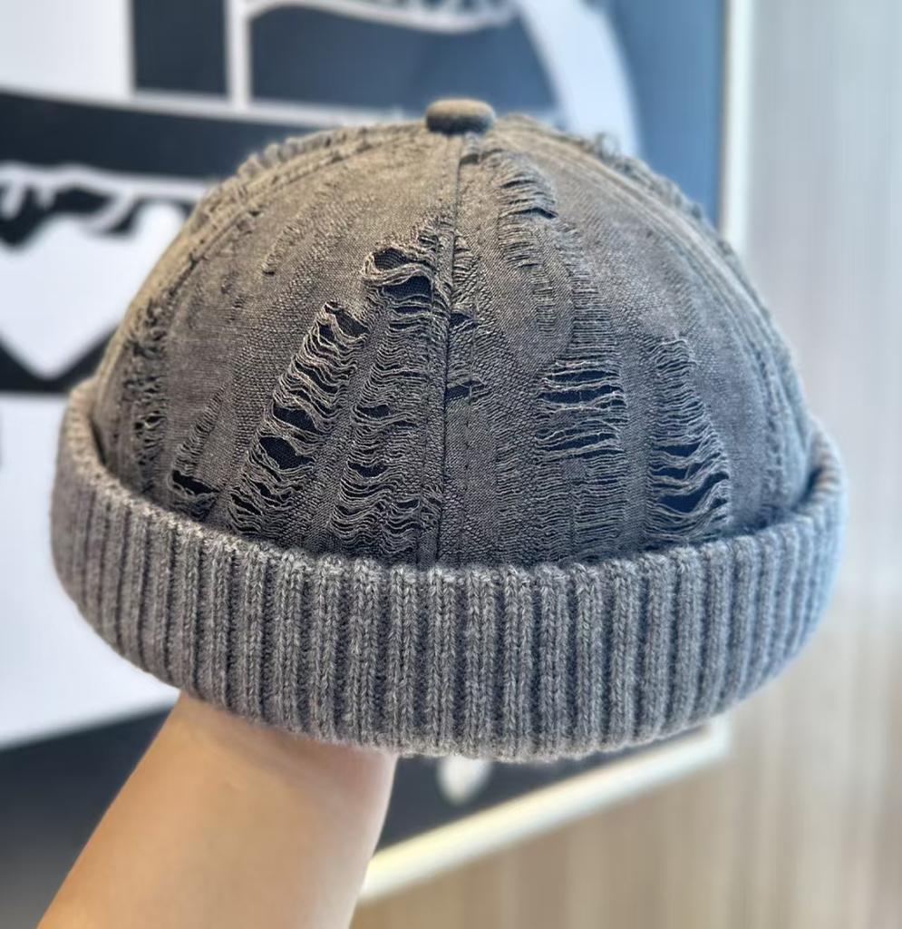 1 Stück modische Patchwork, durchbrochener Strickrand Vermieterhut, Retro und gealtert, lässiger, cooler und künstlerischer Stil Melonenrindhut