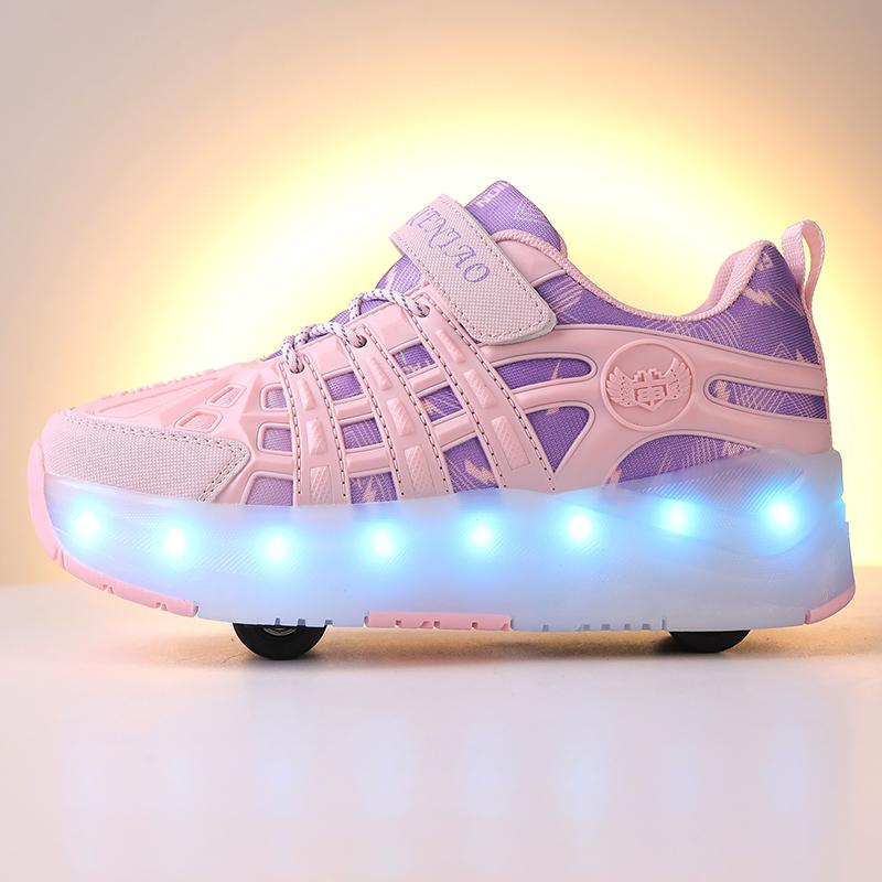 Four-wheel Roller Skates Children's Retractable Automatic Wheel Sports Shoes USB Charging LED Light Sports Shoes