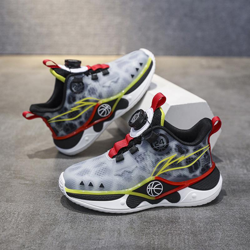 Boys basketball shoes children's mesh breathable sports shoes 2025 autumn new student travel shoes medium and older children's wave shoes