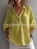 Spring and Summer, Solid Color Casual Loose Long Sleeve Linen Collar Shirt, Shirt Women