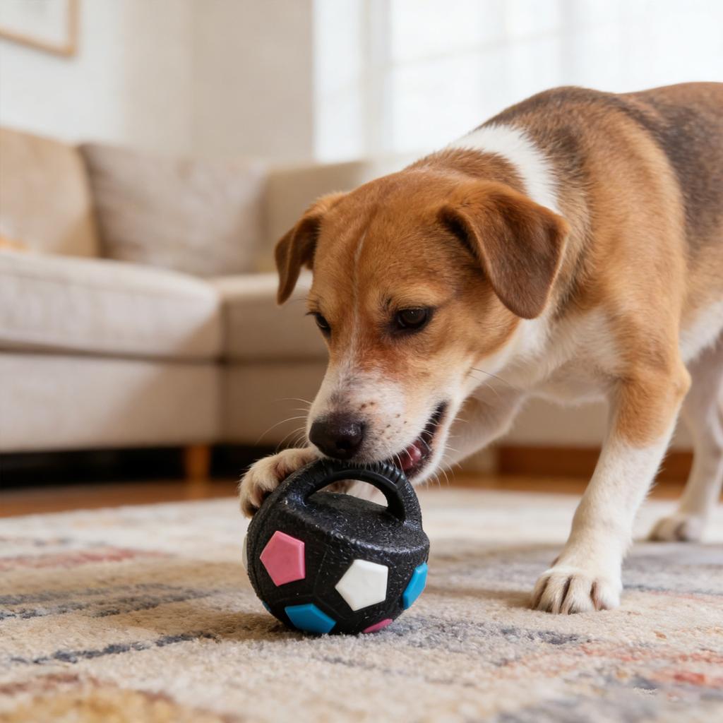 Rubber Dog Chew Ball With Handle, Interactive Toy For Aggressive Chewers, Teething Toy For Small/Medium/Large Dogs, Colorful Squeaky Pet