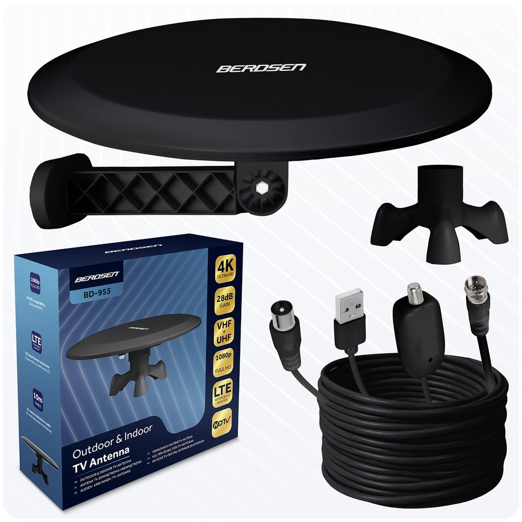 Indoor Outdoor TV Antenna Ultra HD 4K Berdsen Bd-955 Black