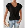 Women's V Neck Rolled Cap Sleeve T Shirt Front Twist Knot Solid Color Elegant Summer Blouse