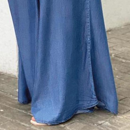 Women Pants Solid Color Oversized Long Tight Waist Wide Leg Lady Pants