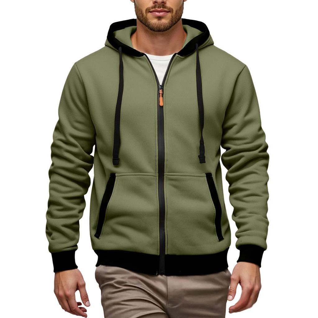Men's Hoodie Jackets With Pockets Long Sleeve Zipper Drawstring Hooded Sweatshirt Comfort Cotton Coat
