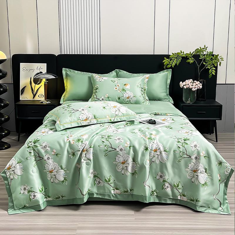 Floral Ice Silk Summer Quilt Cool Air Conditioner Washed Quilt Single Dormitory Thin Blanket King Size Luxury Bedding