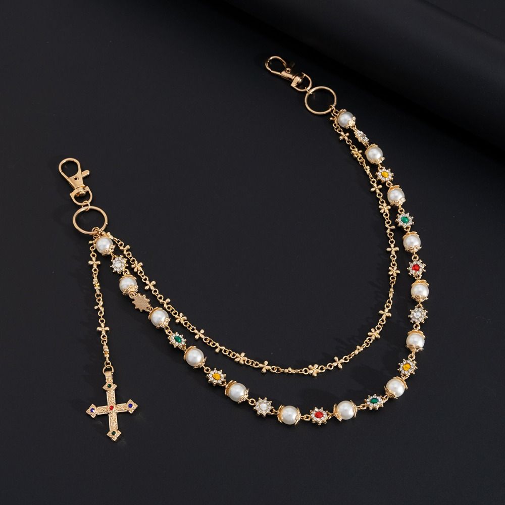 Gothic Punk Belt Chain Zinc Zinc Zinc Alloy Tassel Jeans Chain Goth Pearl Waist Chain  Male