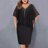 Plus Size Women V Neck Chiffon Sequins Dress Asymmetric Buttock Overlay S-5XL