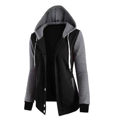 European & American Style Hooded Snap-Button Sweatshirt for Women with Pockets and Long Sleeves