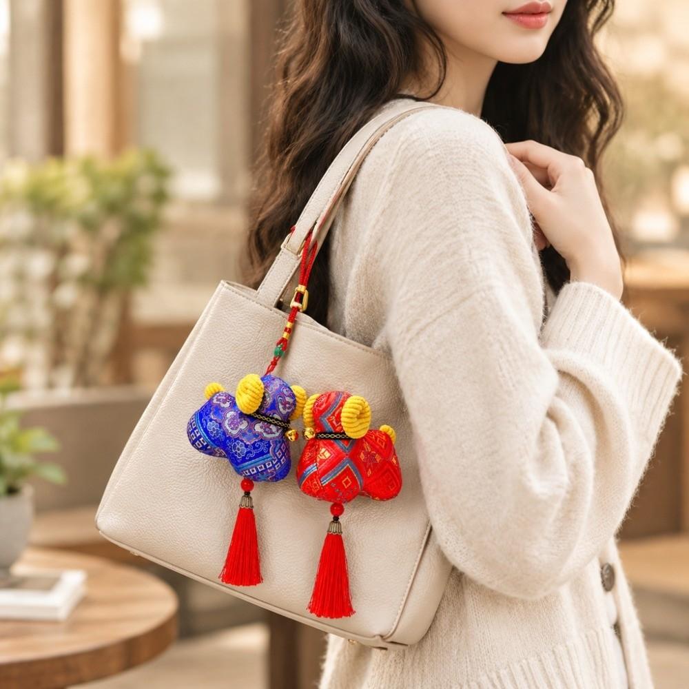 Chinese Style Key Pendant Polyester Fiber Plush Toy Ornament Cute Sheep Plush Doll Festival Use