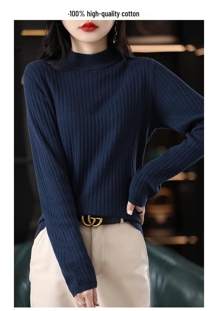 Women's High-Neck Slim-Fit Knit Sweater for Autumn/Winter - Versatile and Stylish