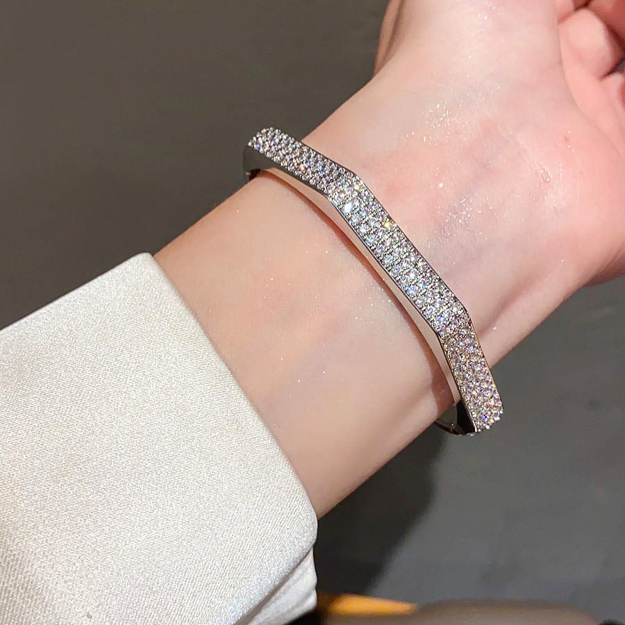 Copper Zirconia Clasp Bracelet With Geometric Design For Fashion And Office Wear