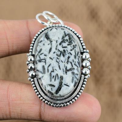 Sterling Silver Hornblende Stone Wife Anniversary Unique Wedding Pendant Jewelry
