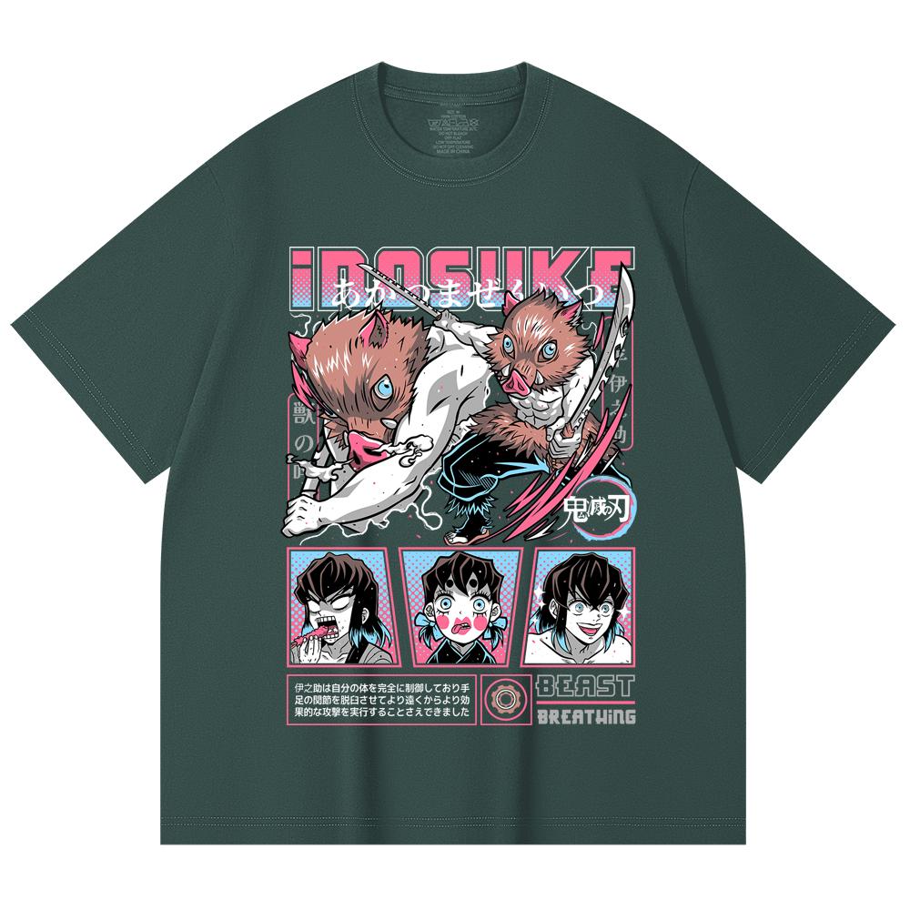 230 Gsm 100% Cotton Demon Slayer V28 Inosuke Print Unisex Heavy Cotton T Shirt