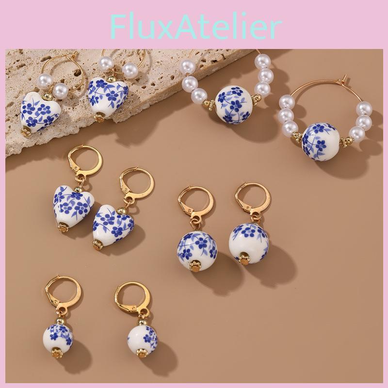 Plastic Resin Heart Earrings Vintage Chinese Design Women Fashion Decoration