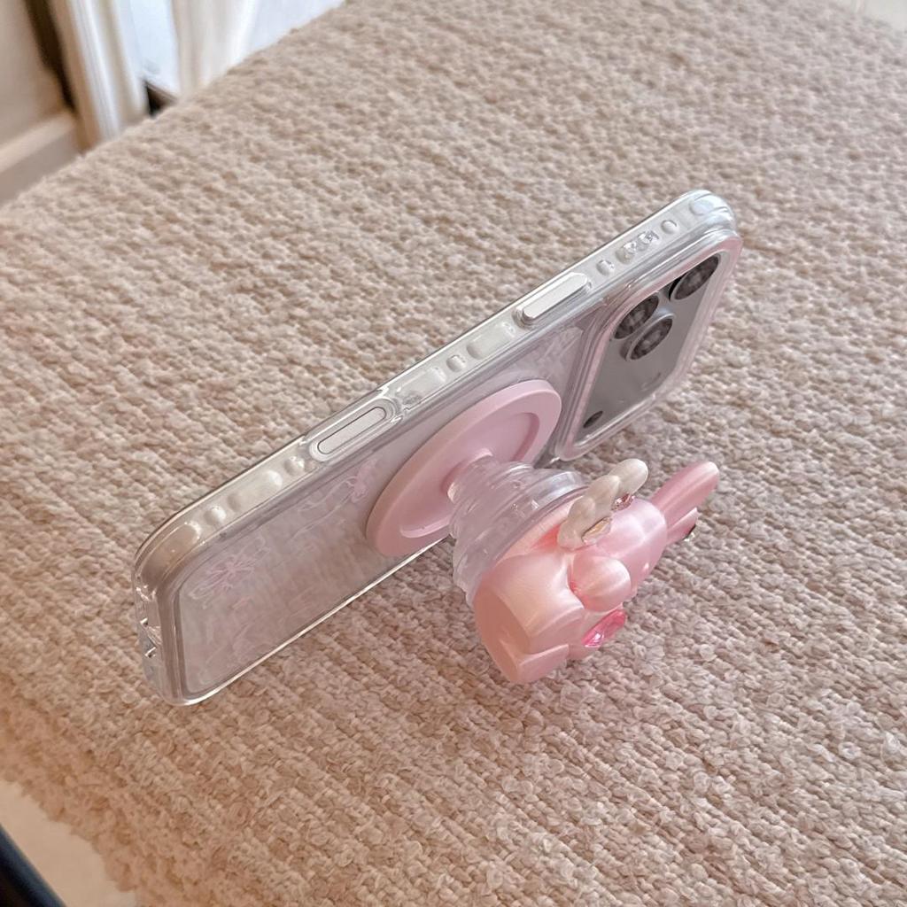 Magnetic Cute Pink Rabbit Stand Phone Case for iPhone 17 Pro Max 16P
