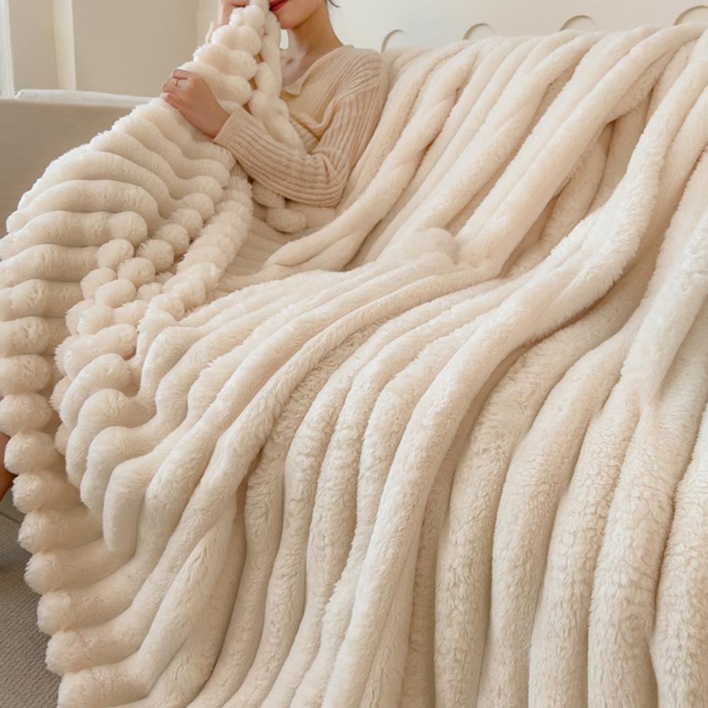 Thick Striped Bubble Blanket Furry Throw Blanket Cozy Plush Solid Color Fluffy Warm Blanket for Couch Bed Sofa Living Room Offic