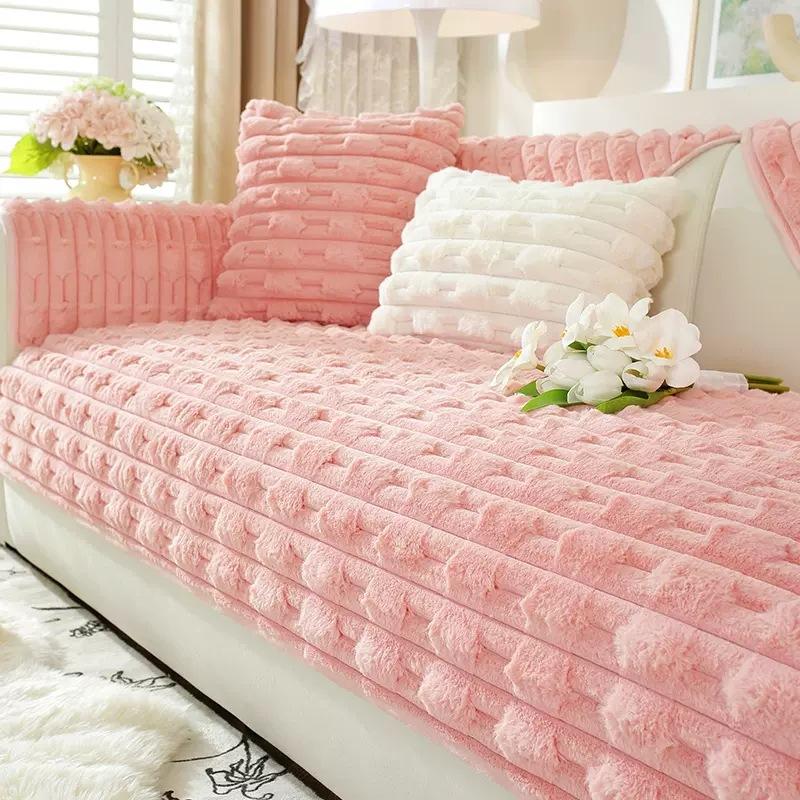 Rabbit Plush New Chinese Sofa Cushion Winter Thickening Non-slip New Sofa Cover Cover Towel