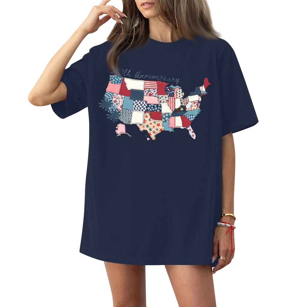 Damen Rundhals Bedrucktes Kurzarm T-Shirt Top