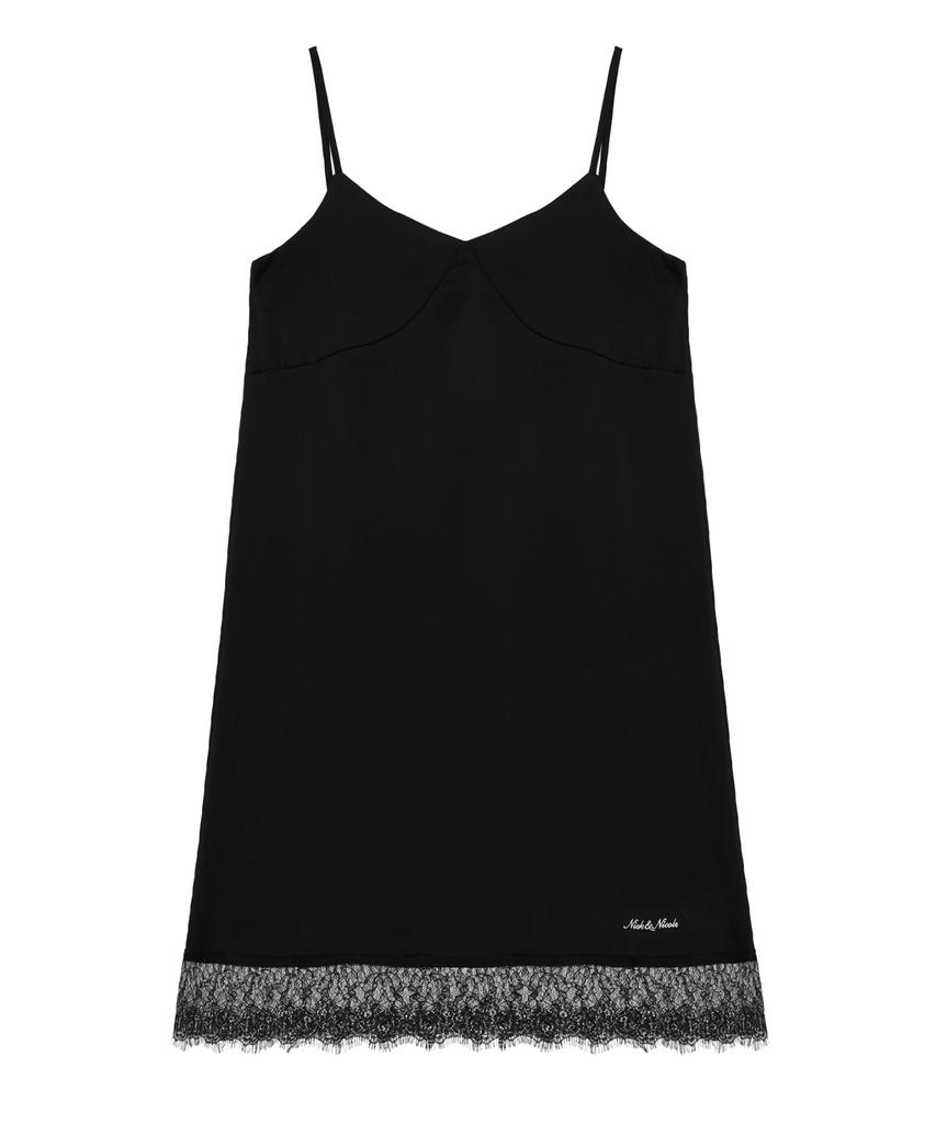 Nigaennikol Satin Lace Slip Dress_Black