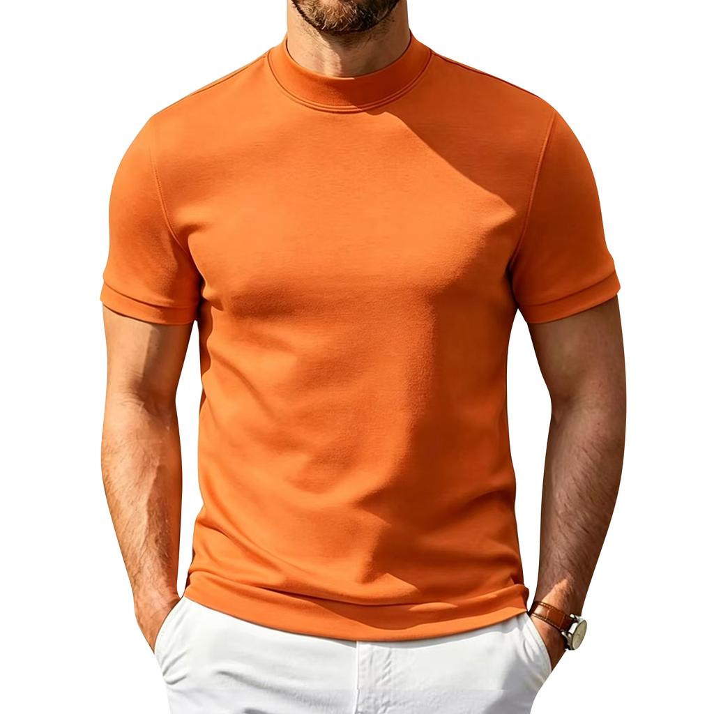 Męski T-shirt z krótkim rękawem i półgolfem Lekki Elastyczny Oddychający Podstawowy Top Miękki Dopasowany Podkoszulek do Codziennego Ubrania