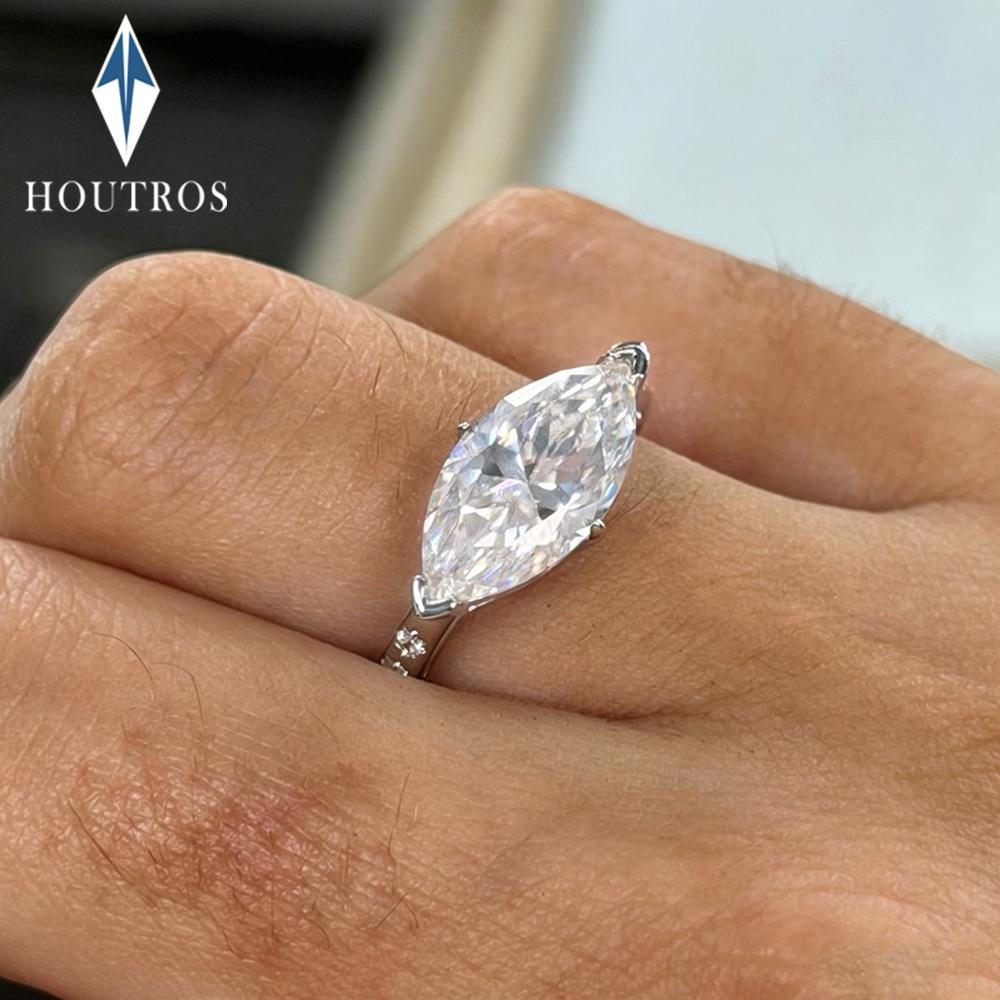 3 Carat Marquise Cut Moissanite Rings for Women CopperEast West Diamond Engagement Ring Wedding Bands Jewelry Gift