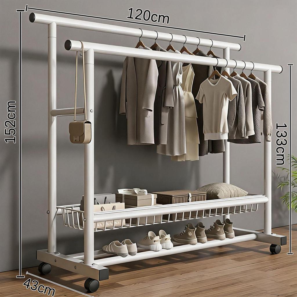 Extra Thick Floor Standing Clothes & Coat Rack for Bedroom, Balcony & Living Room
