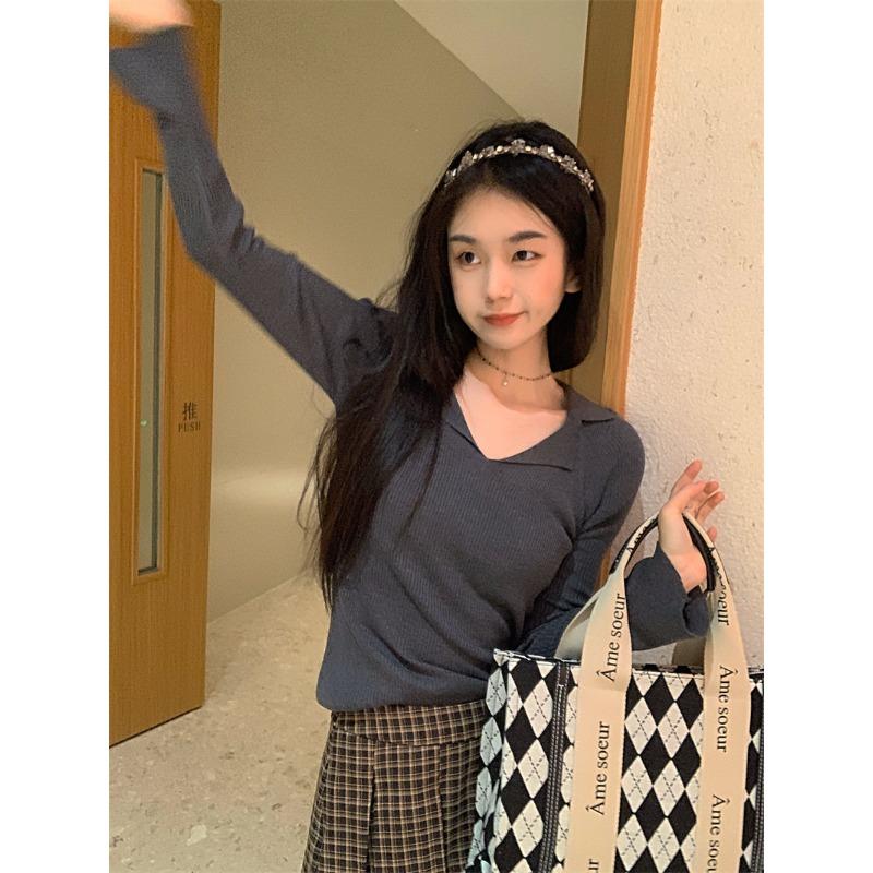 

Новый женский осенне-зимний нишевый вязаный свитер, дизайн, базовая рубашка, женский раннеосенний облегающий внутренний топ с длинным рукавом One size fits all [recommended 80-60kg] темно-серого