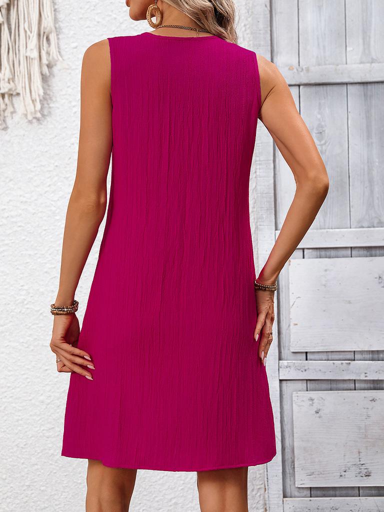 Women's Elegant V-Neck Sleeveless Pleated A-Line Dress