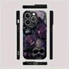 Purple flower skull pattern tempered glass phone case suitable for iPhone 17 16 15 14 13 12 11 Pro/Max/Plus anti drop back cover