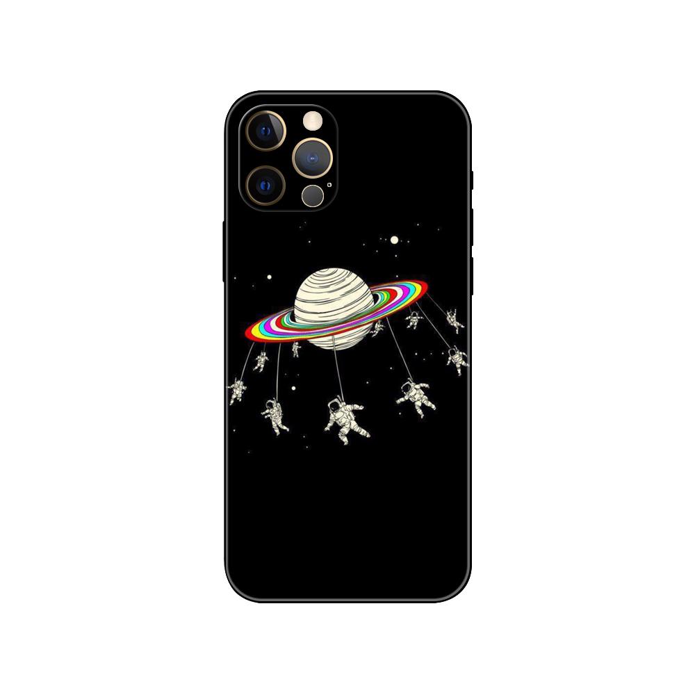 Space Moon Phone Case for Iphone 5 5s 2020se 6 6s 7 8 Plus X 10 XR XS 11 12 13 Mini Pro MAX Black Tpu Back Cover