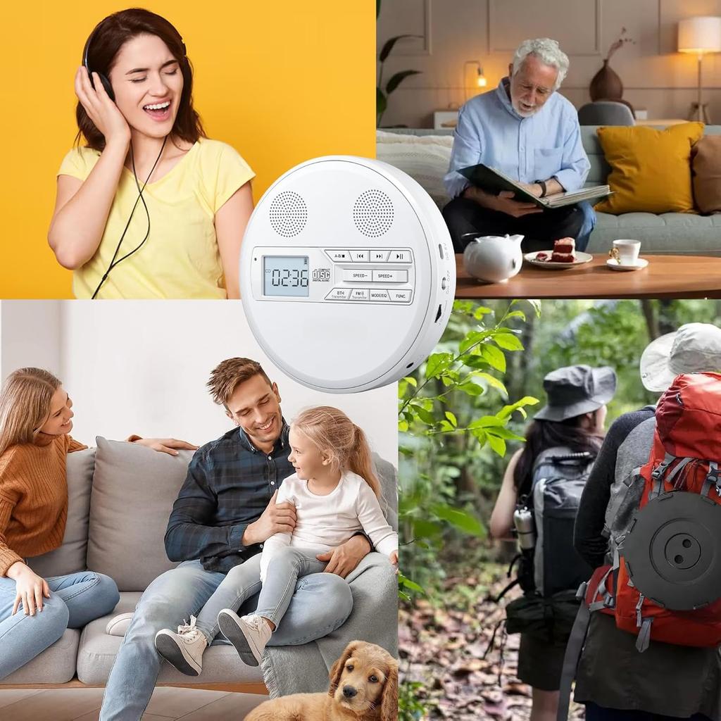 Rechargeable Portable CD Player with Dual Speakers and Anti Skip,Dual Bluetooth,FM Transmission,USB,AUX,LCD Display,Sensitive Button,Repeat,10 Speeds