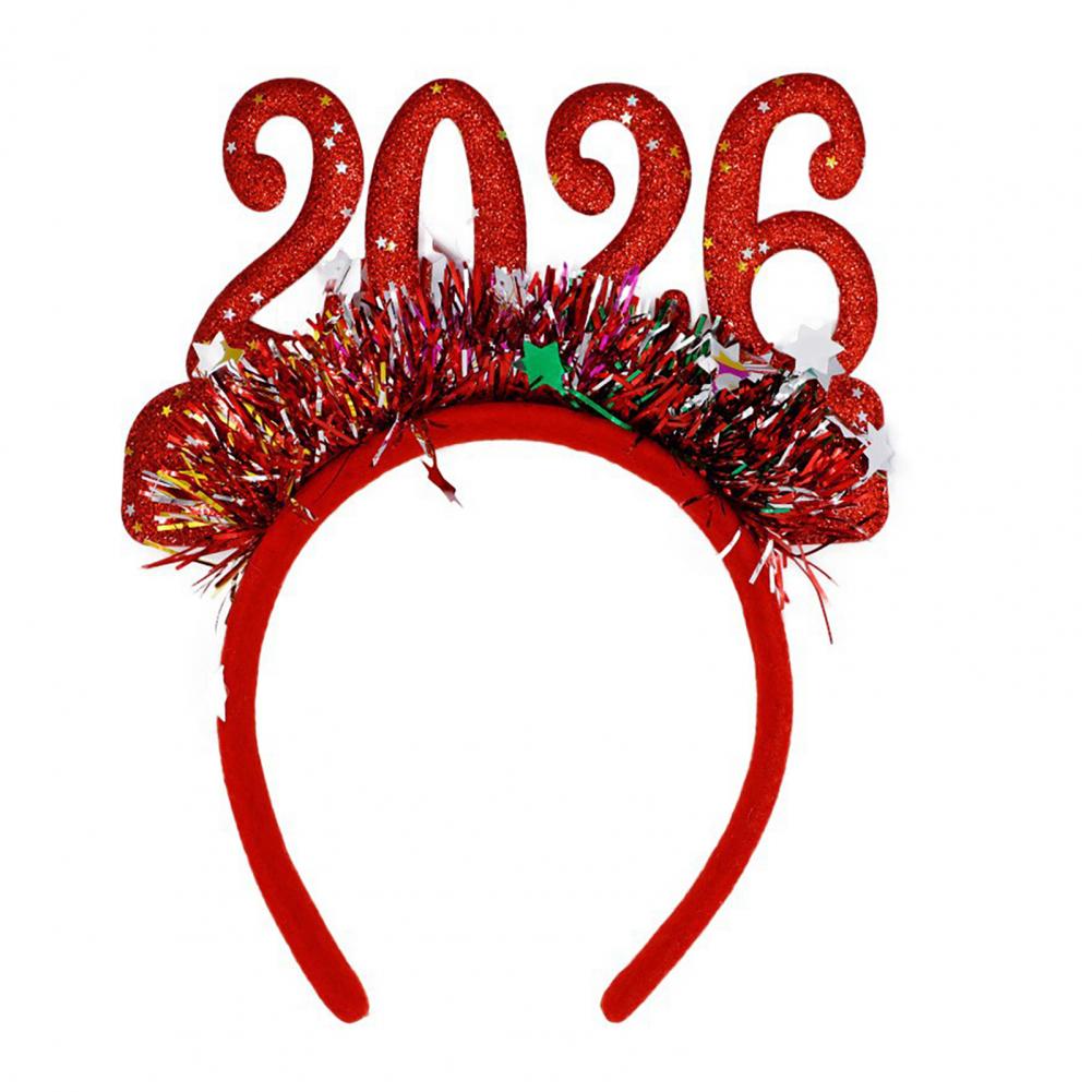 

2026 Shiny New Year Hairband 21*18cm Glitter-Coated Headband Sparkling Numbers Design Hair Hoop Festive Xmas Hair Accessories