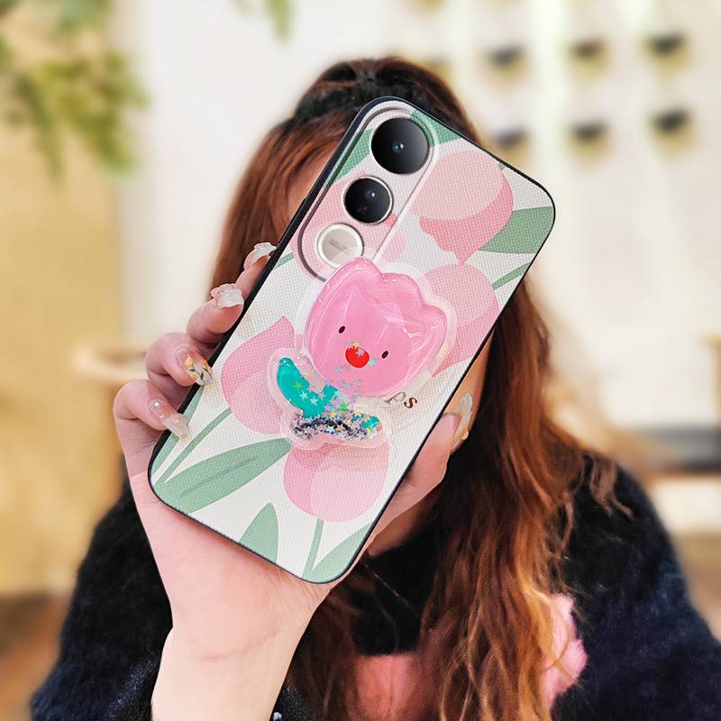 Fashion Design Dirt-resistant Phone Case For VIVO V50 Lite 5G Global Rotatable stand Quicksand Waterproof Cartoon TPU