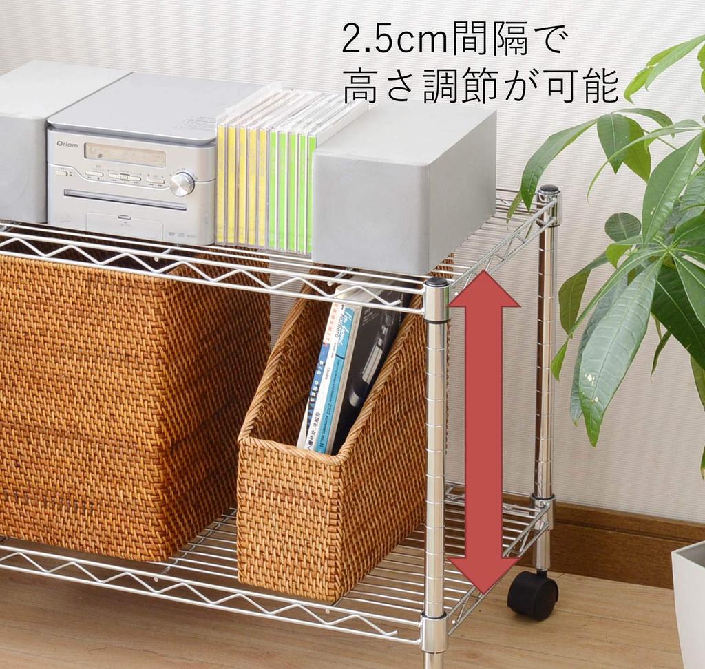 Yamazen (YAMAZEN) Metal Shelf (60cm Wide x 35cm Deep x 46cm High), 2 Tiers with Casters, Chrome Silver, TMJ-40632CH