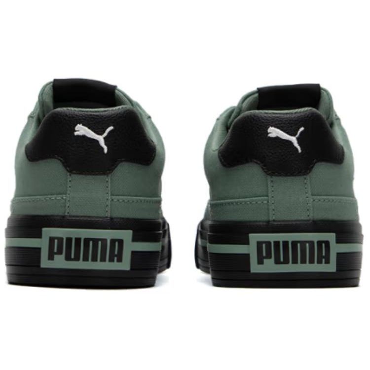 Puma Court Classic Vulc Round Toe Lace-Up Durable Lightweight Shock Absorption Low-Top Skate Shoes Unisex Sneaker Green Black 395020-04