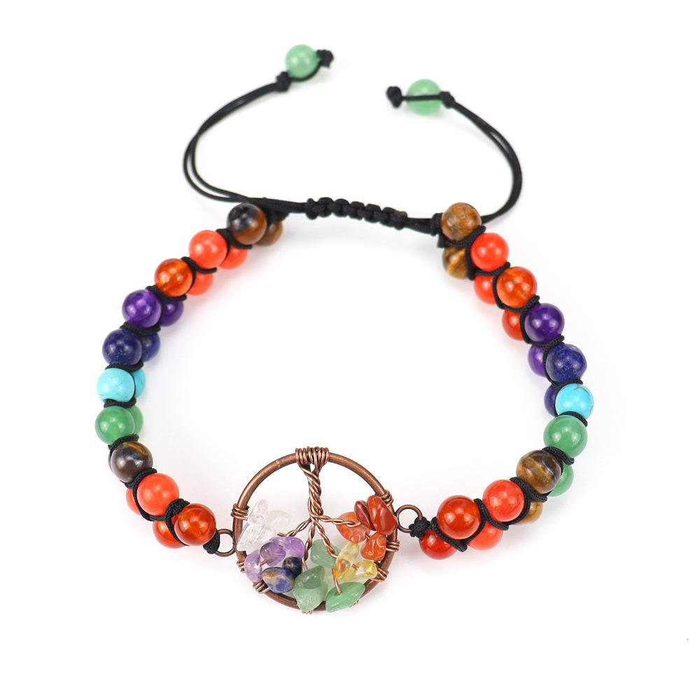 Vintage Handwoven Natural Crystal Red Agate Beads Tree Of Life Bracelet Adjustable B11