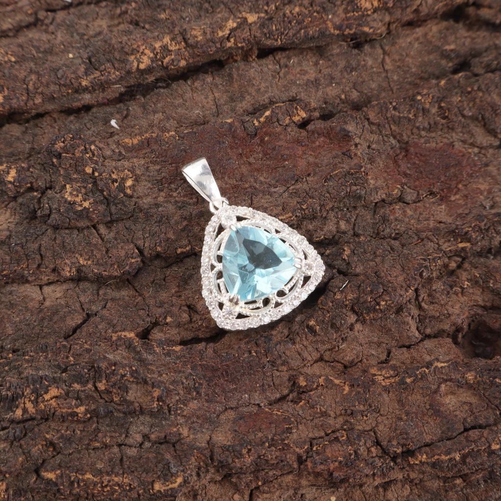 Sky Blue Topaz Gemstone 925 Stamped Silver Jewelry Stylish Zircon Pendant 0.99" CZP-8-11