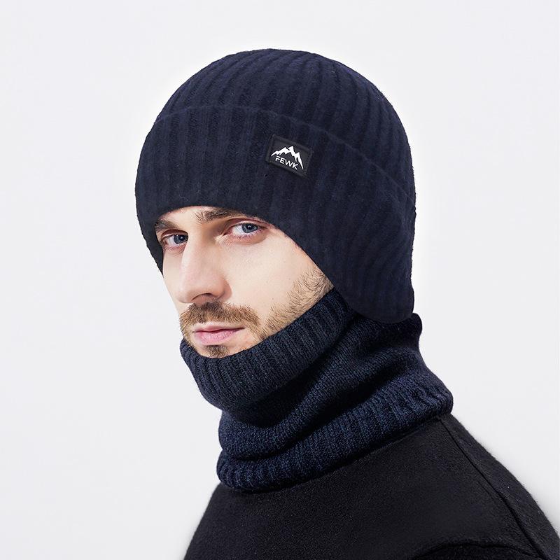 Winter Plush Knitted Cap Two-Piece Men's Outdoor Cold-Proof Warm Ear Protection Wool Cap