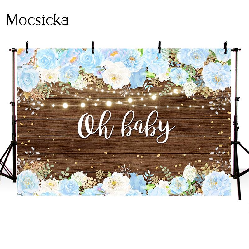 Mocsicka Oh Baby Photography Background Flowers Wood Board Lighting Decoration Style Shower Photo Backdrop Props Studio
