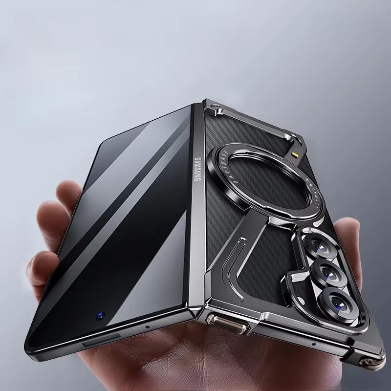 

Z Shape Aluminum Alloy Rimless Magnetic Phone Case For Samsung Galaxy Z Fold 5 Z Fold 6 5G Metal Stand Magsafe Buffer Hard Cover For Samsung Galaxy Z Fold5