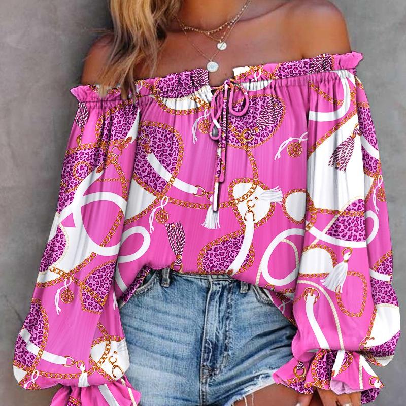 RUGOD Camicia Sexy Nuova a Spalle Scoperte con Maniche Lunghe e Ricami per Primavera Autunno