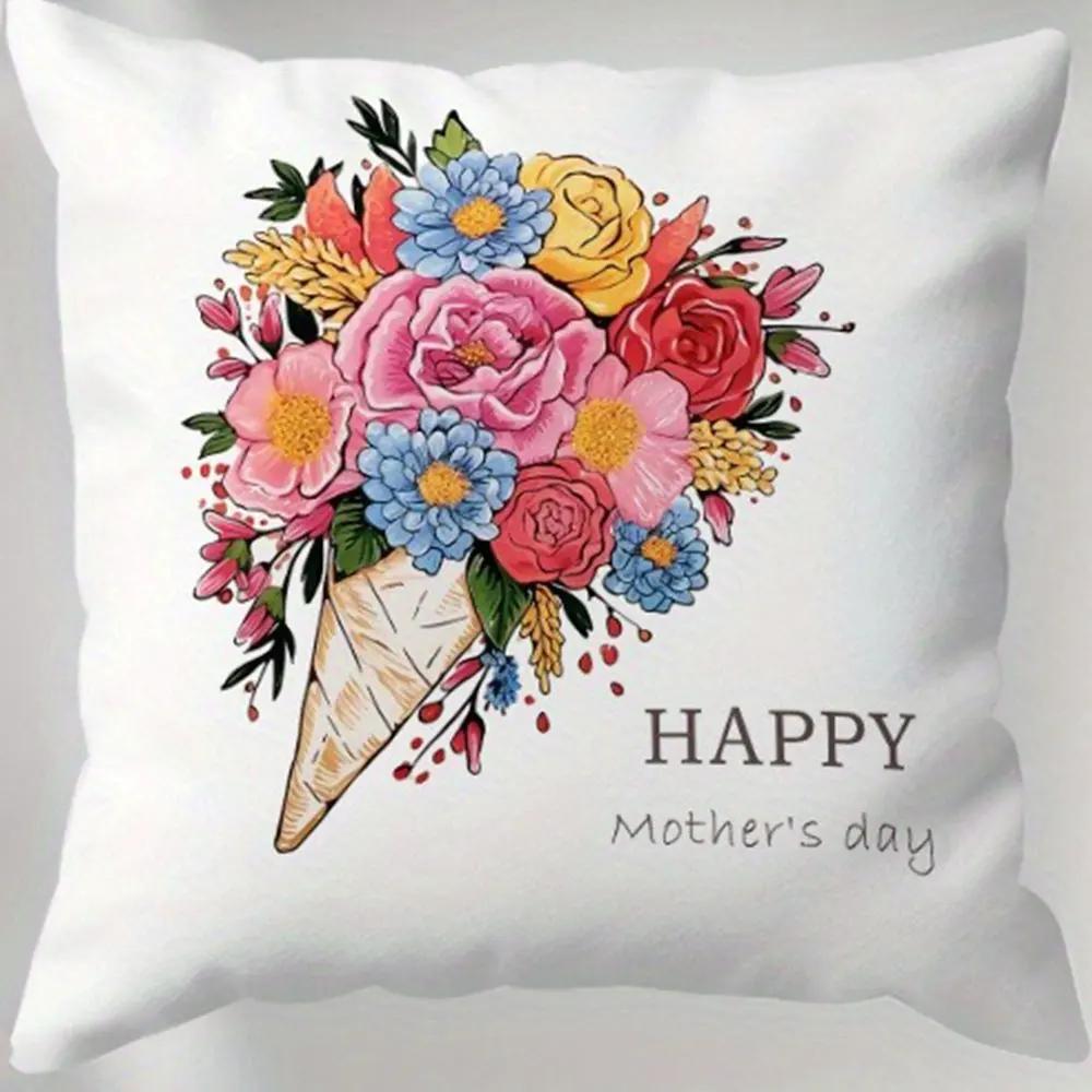 Warm Mother's Day Exclusive Pattern Home Decor Pillowcase Living Room Sofa Polyester Cushion Cover with Zipper