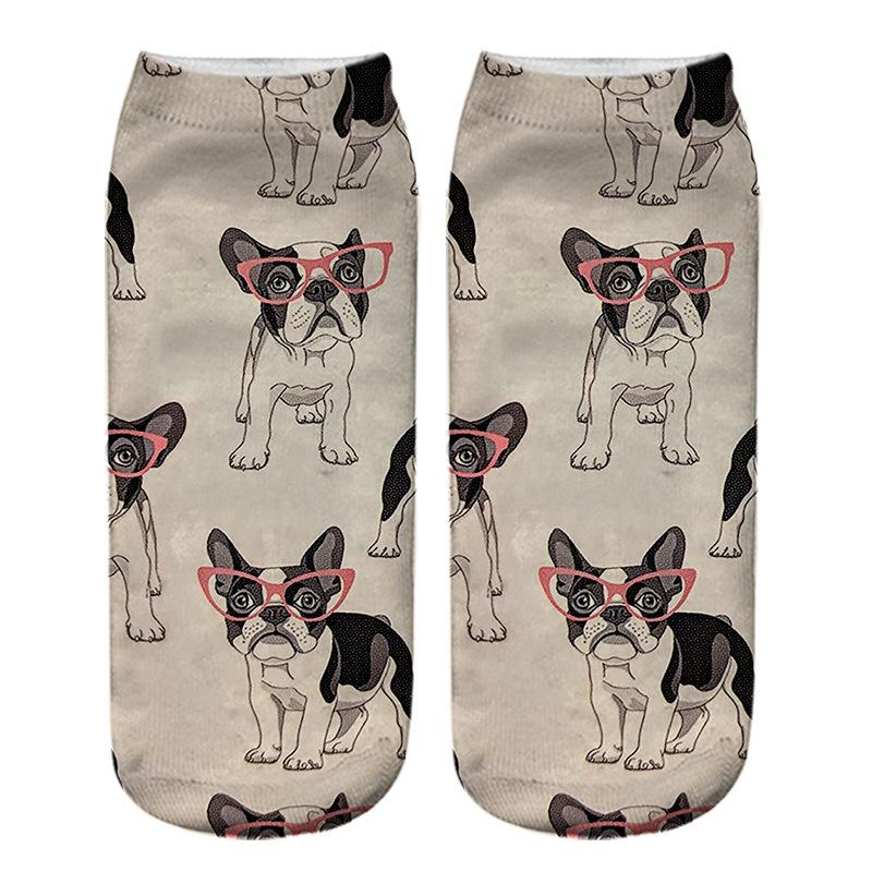 Kawaii 3D Pug Dog Print Short Socks Cotton Fashion Cute Japanese Soft Women Kawaii Animal Dogs Slippers Socks