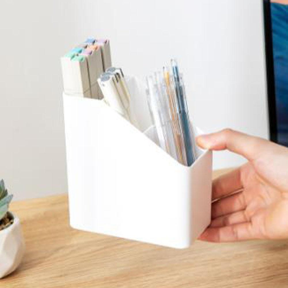 Simple Brush-Colored Ballpoint Pen Holder - PC Desk Stationery Storage Box - 3-Section Multi-functional PC Misc Rack