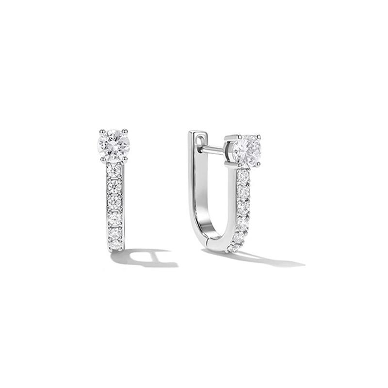 Women s Trendy Geometric Silver Plated Crystal Zircon U-Shaped Hoop Earrings for Wedding Engagement Brass Jewelry