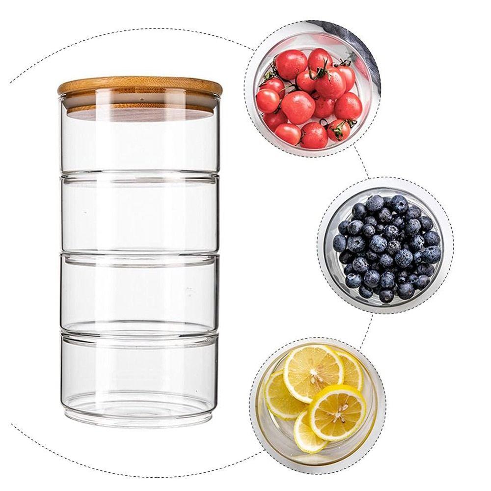 Bamboo Cover Fresh Salad Bowl Lid Airtight Snack Bin Elegant Stacking Tea Jars  Candy