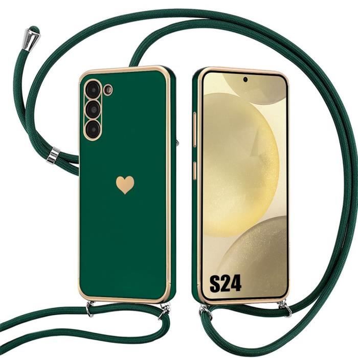 Coque - BOOLING - pour Samsung Galaxy S24 - Souple TPU - Antichoc - Motif Cœur - Vert Nuit